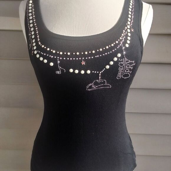Grand Ole Opry Rhinestone Faux Pearl Embellished Camisole Size 1 Small. - Picture 2 of 13